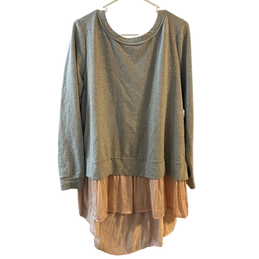Lane Bryant Women's Gray Oversized Layered Lagenlook Sweatshirt Pink Tie 14/16‎